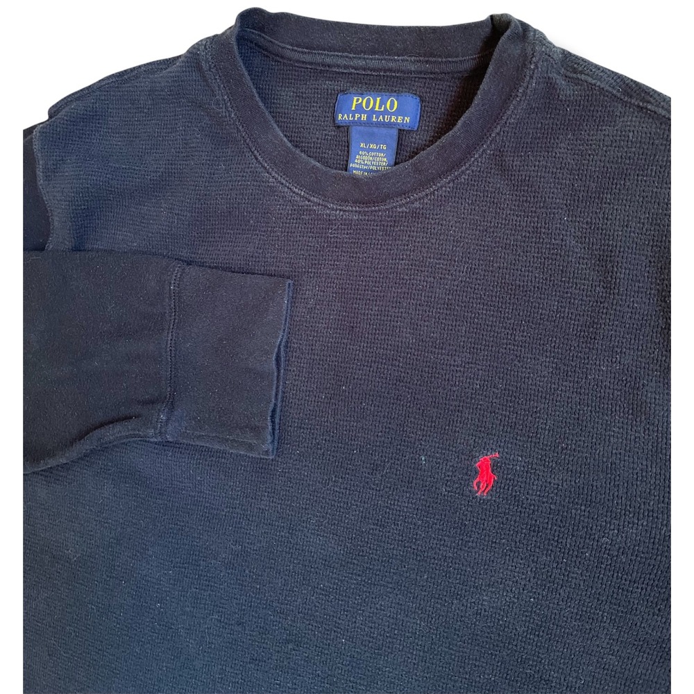 Polo Ralph Lauren Mens XL Navy Blue Waffle Knit Thermal Long Sleeve Shirt Pony